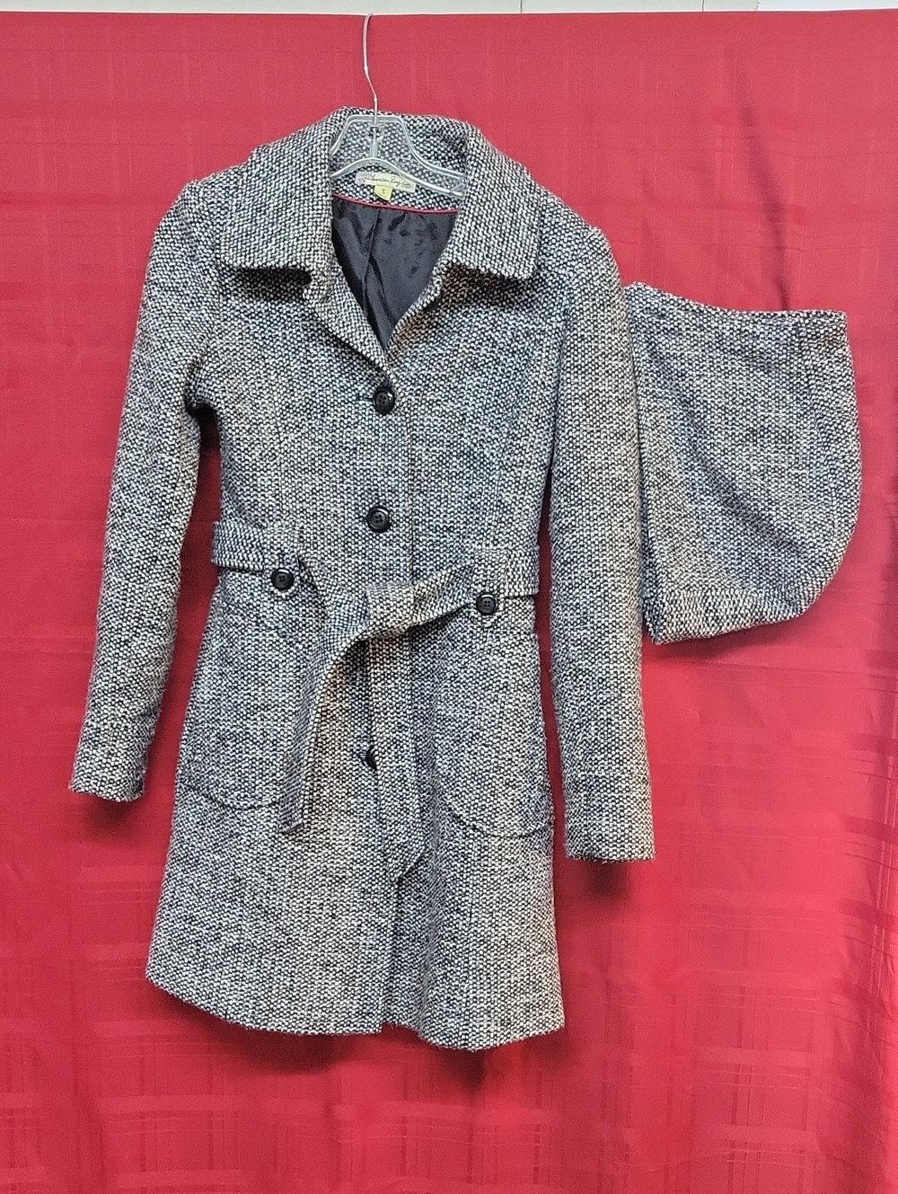 American Rag Cie 1984 Hooded Black/Gray Tweed Coat Womens Size Small